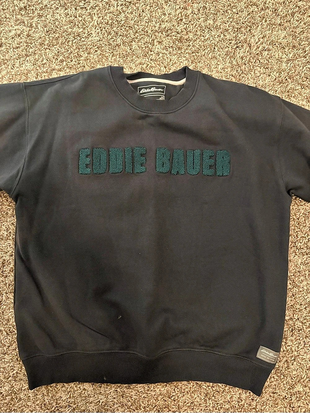 Eddie Bauer Chenille Logo Crewneck Sweatshirt Black Large